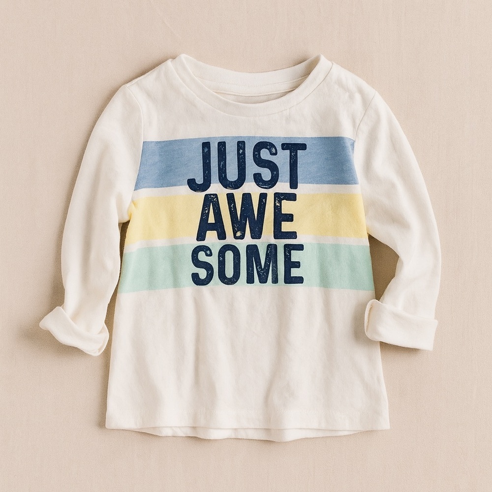 First Impressions 3-6M JUST AWESOME long sleeve tee, pastel stripes